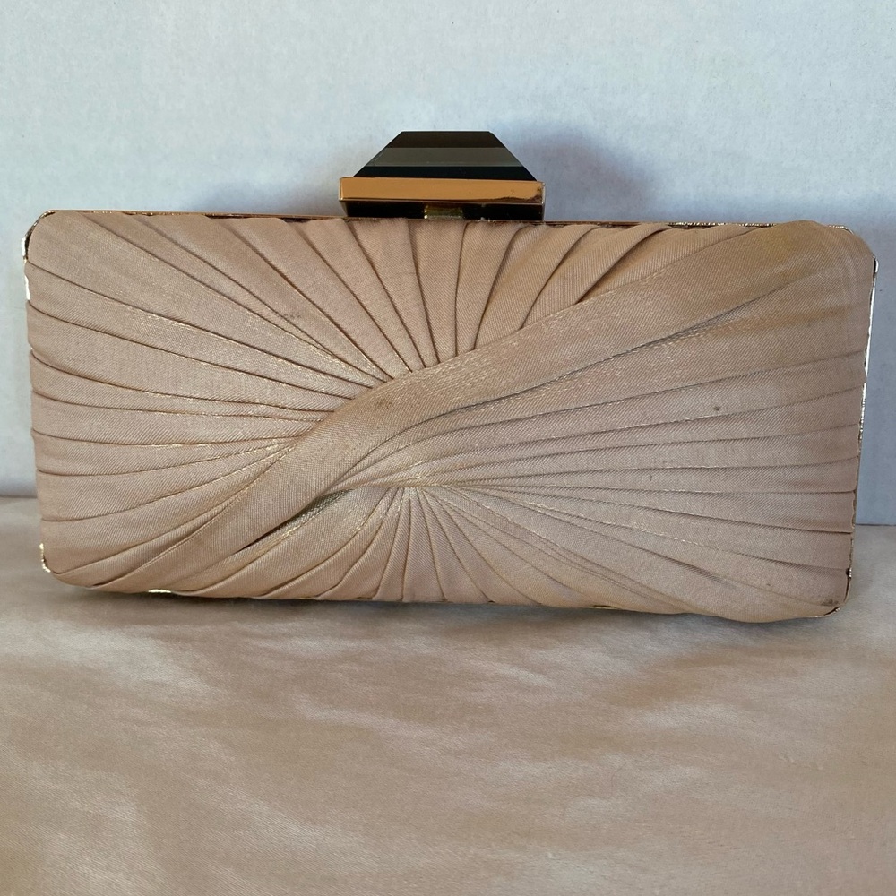 Sondra Roberts Gold 'Twist Pleat' Satin Clutch Evening, Luxury, Holiday, Event